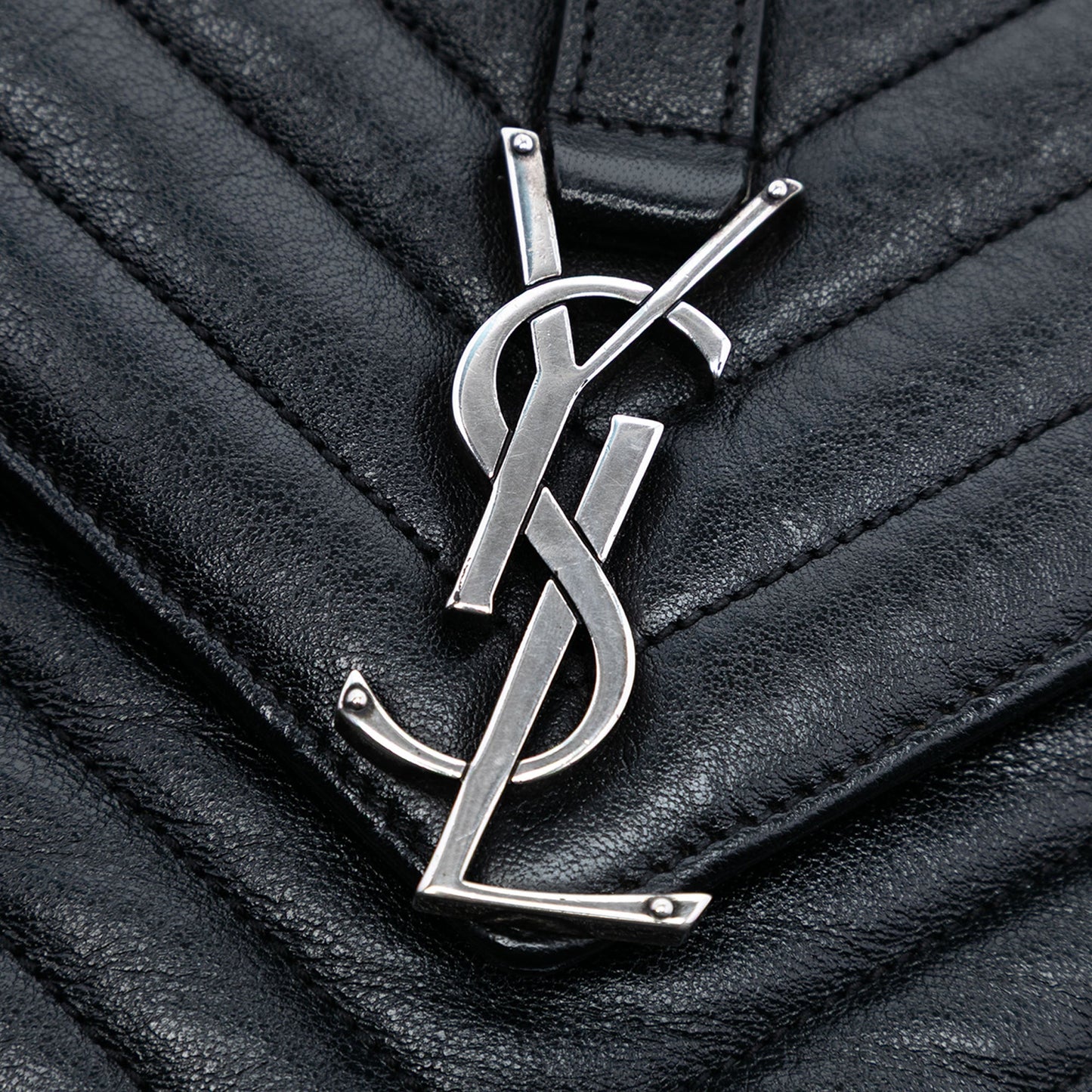 Saint Laurent Medium Chevron Sheepskin Monogram College Satchel