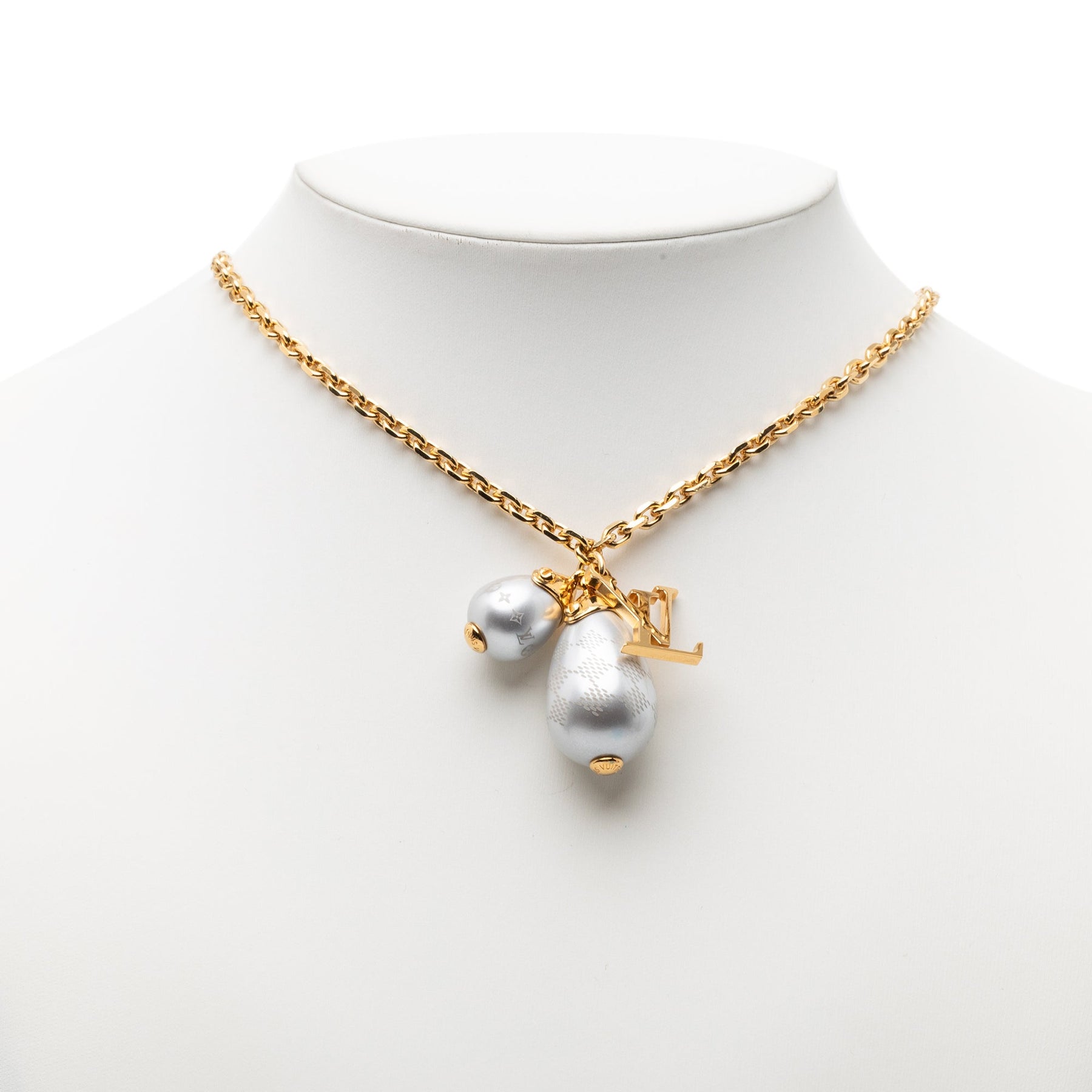 Louis Vuitton Gold Plated Damier Perle Pendant Necklace