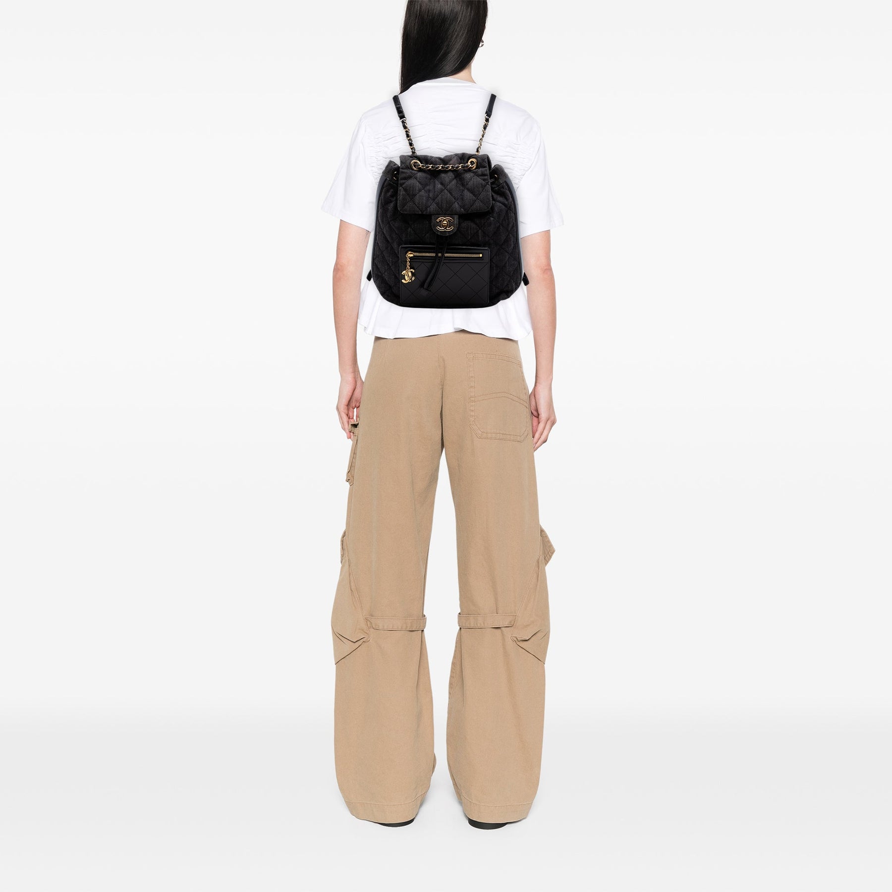 Chanel CC Quilted Denim and Calfskin Backpack