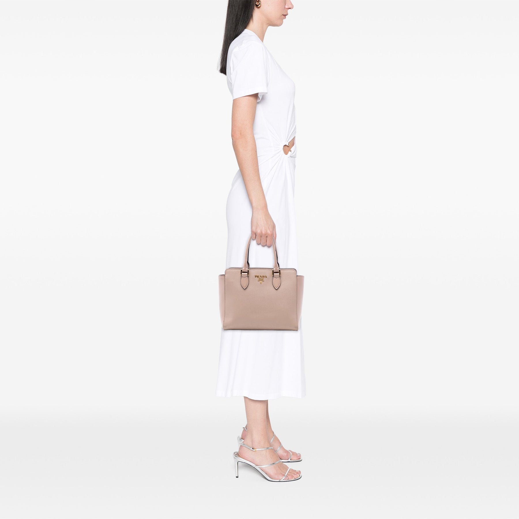 Prada Soft Calf Trimmed Saffiano Lux Open Convertible Tote