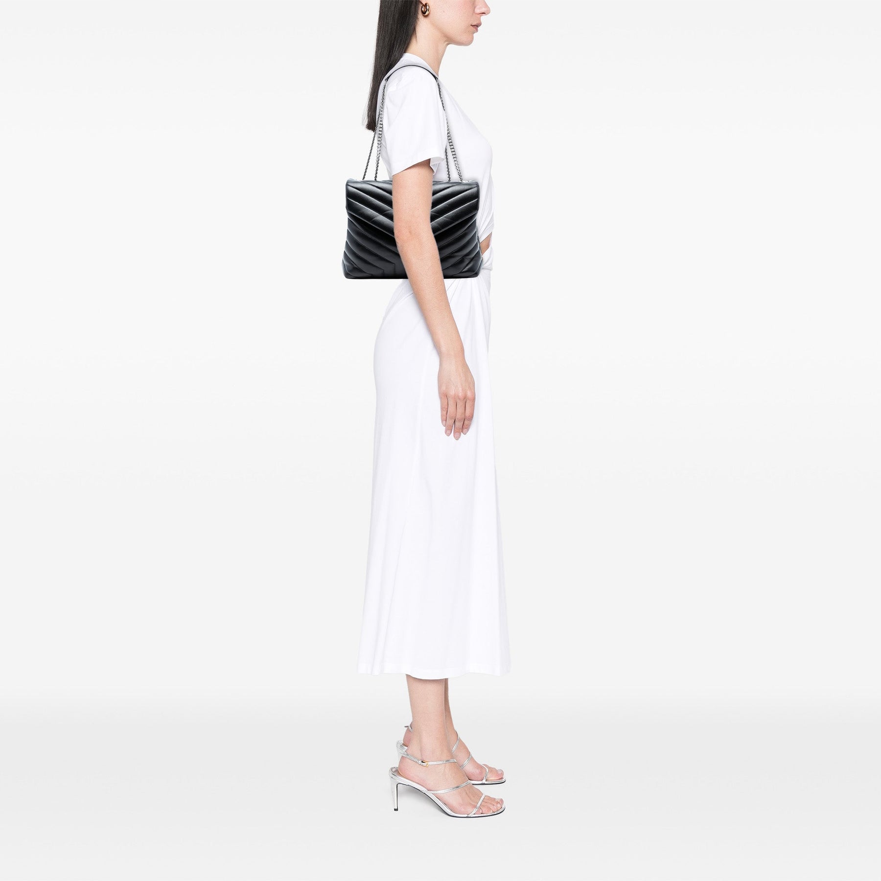 Saint Laurent Medium Chevron Leather Monogram LouLou Shoulder Bag