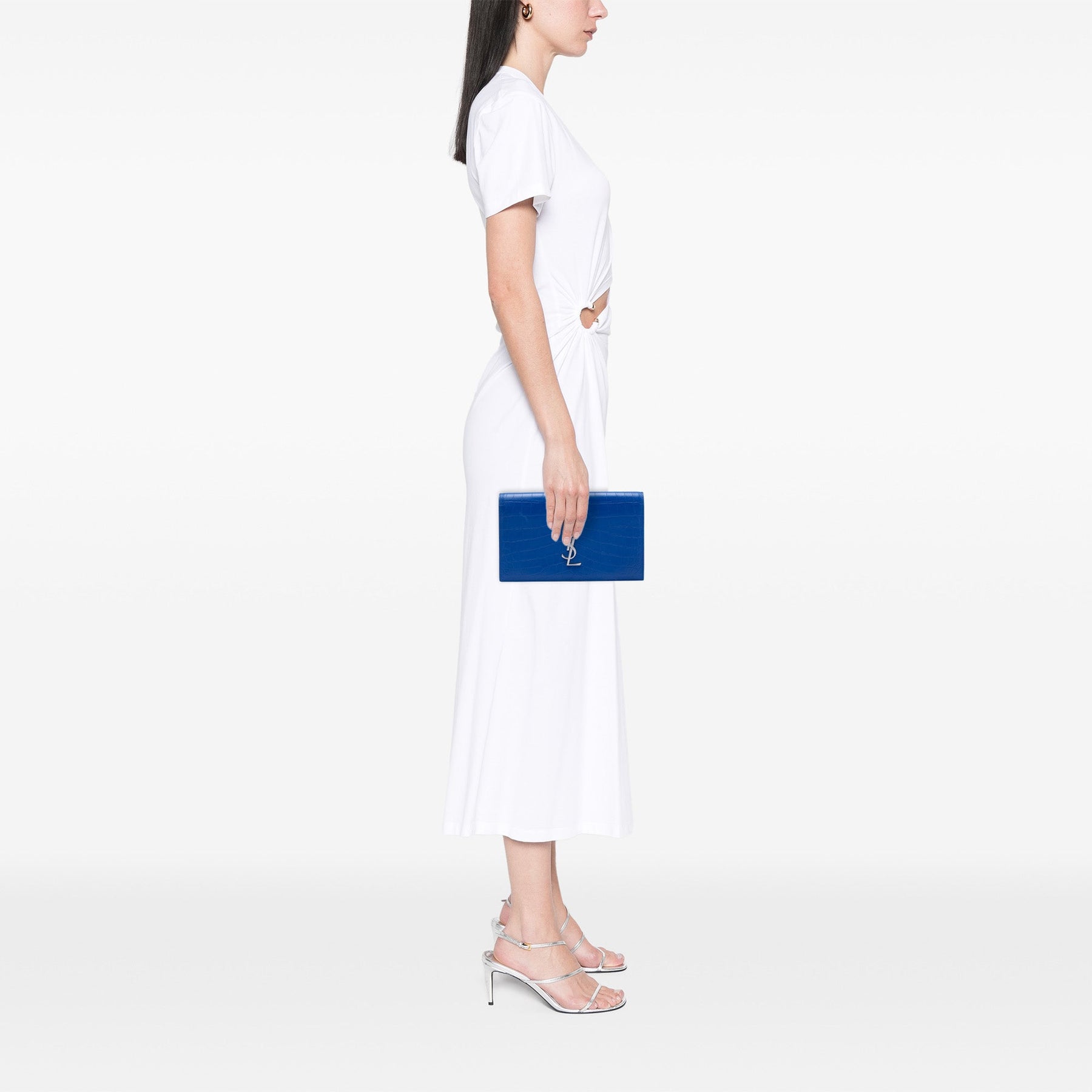 Saint Laurent Croc Embossed Monogram Kate Clutch