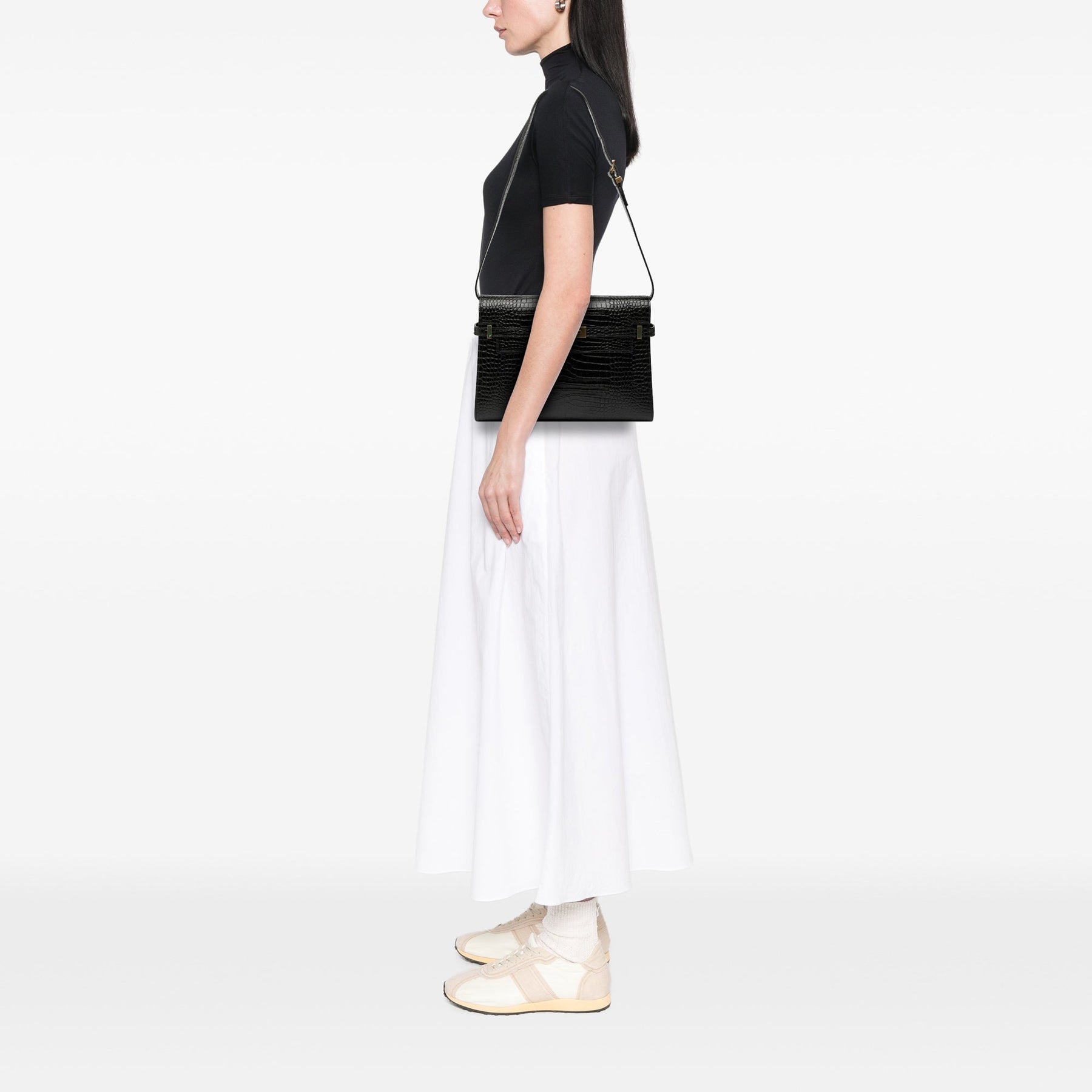 Saint Laurent Medium Shiny Croc Embossed Manhattan Shoulder Bag