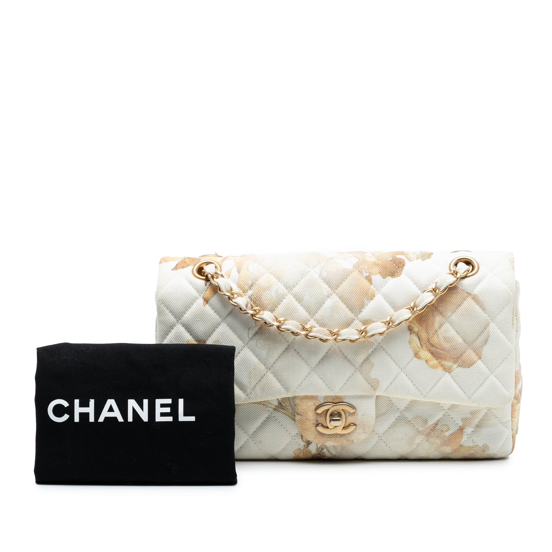 Chanel Medium Classic Printed Denim Floral Double Flap