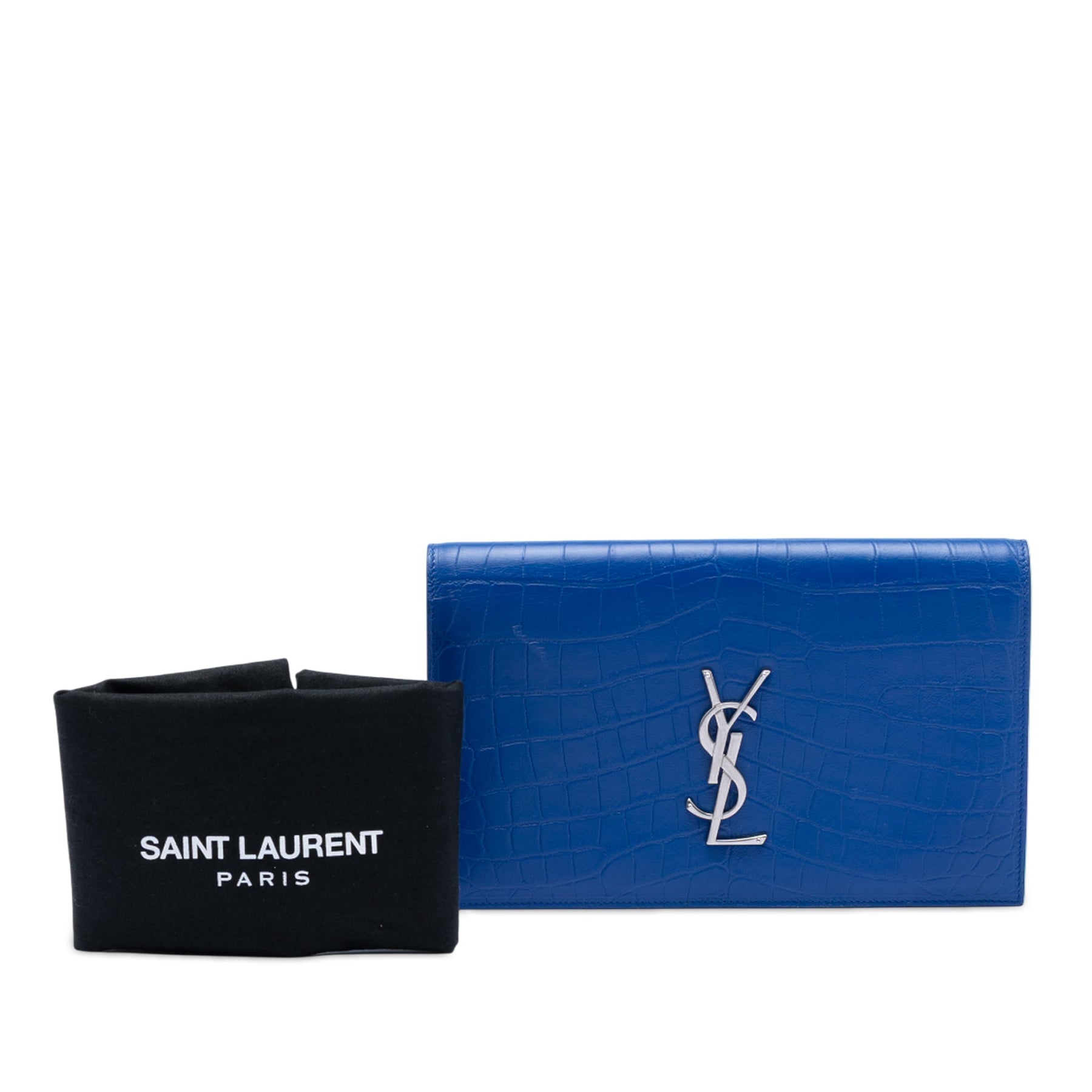 Saint Laurent Croc Embossed Monogram Kate Clutch