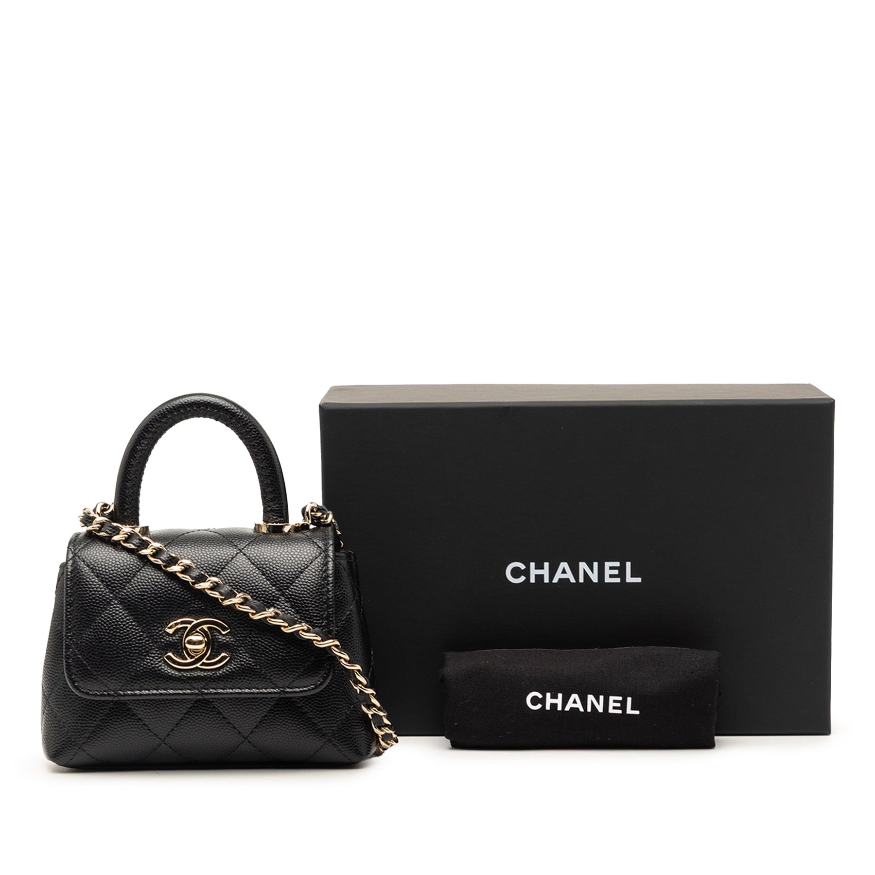 Chanel Nano Quilted Caviar Coco Top Handle Bag