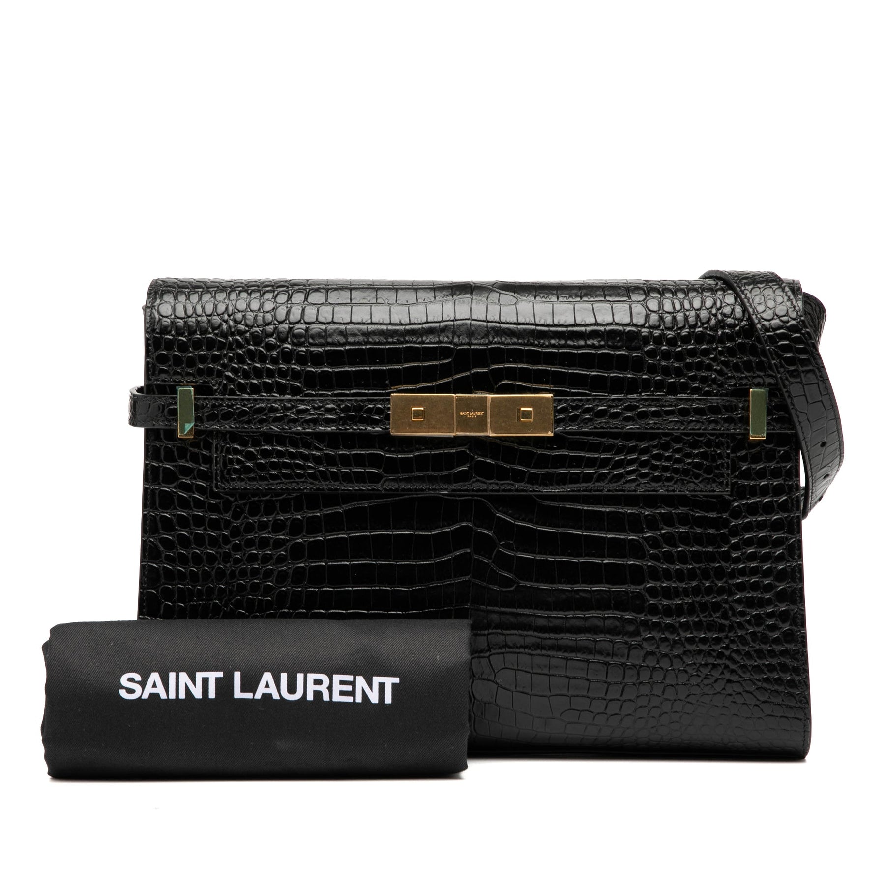 Saint Laurent Medium Shiny Croc Embossed Manhattan Shoulder Bag